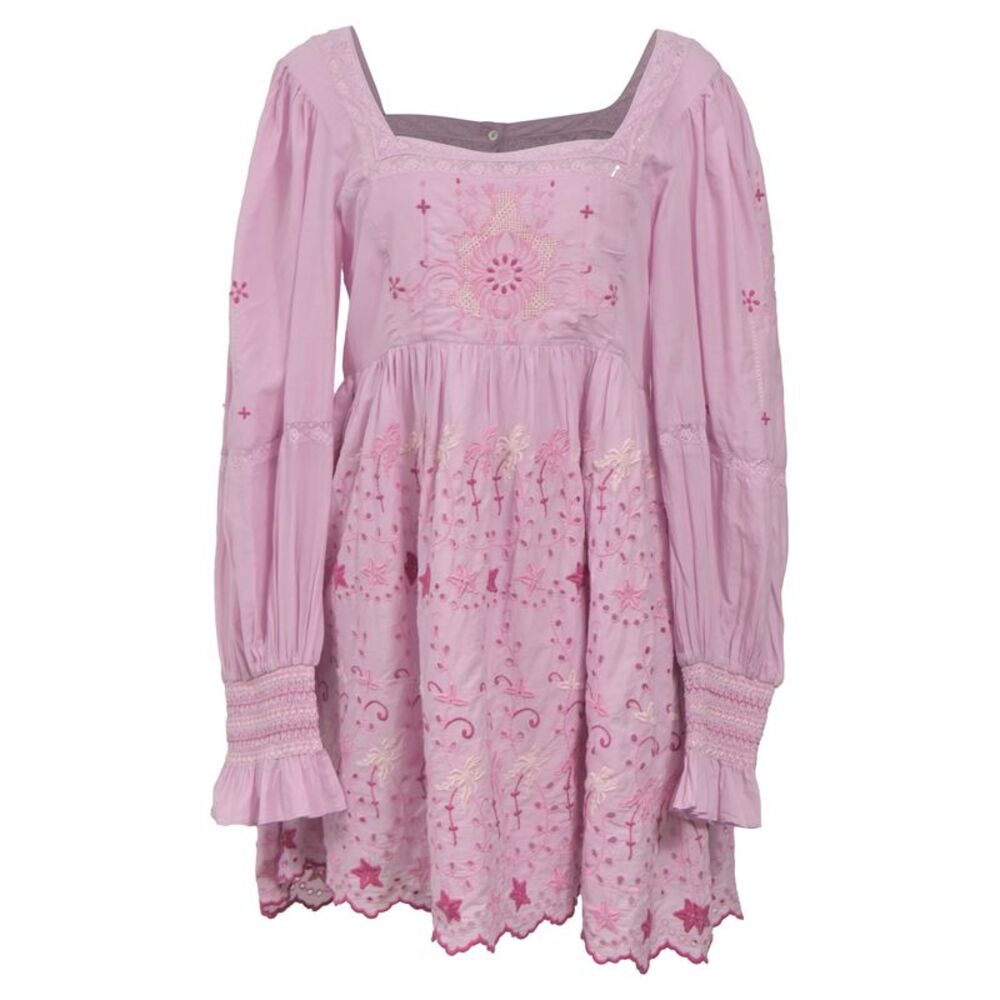 LoveShackFancy Freja Mini Dress in Light Pink Cotton